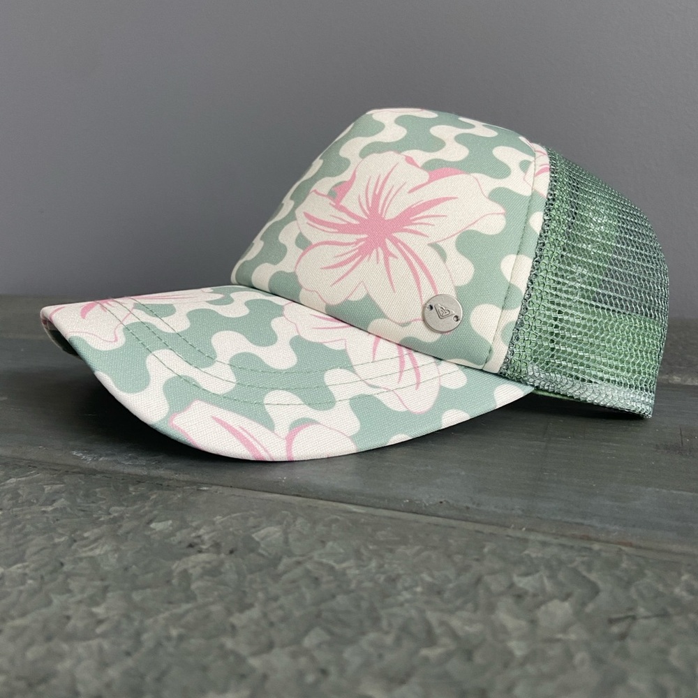 Roxy Green and Pink Floral Trucker Hat